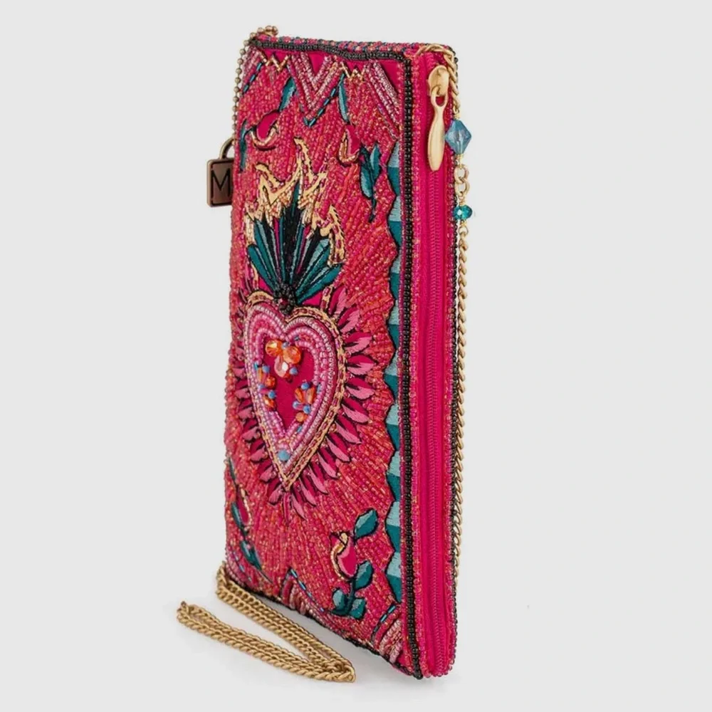 Mary Frances Pure Passion Pink Beaded Crossbody Clutch Handbag